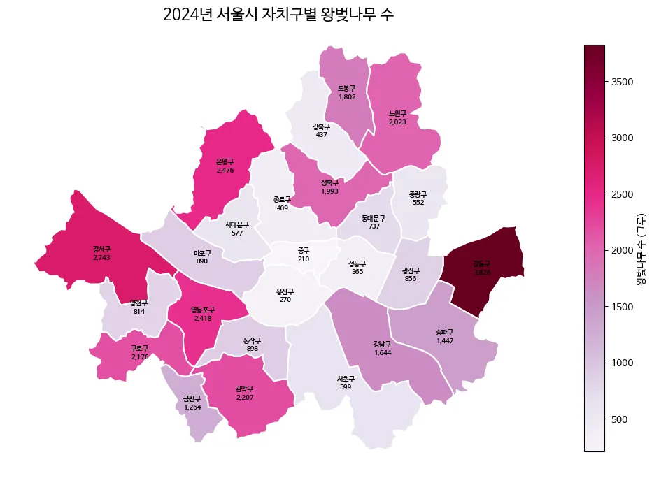 Choropleth map of cherry trees by district