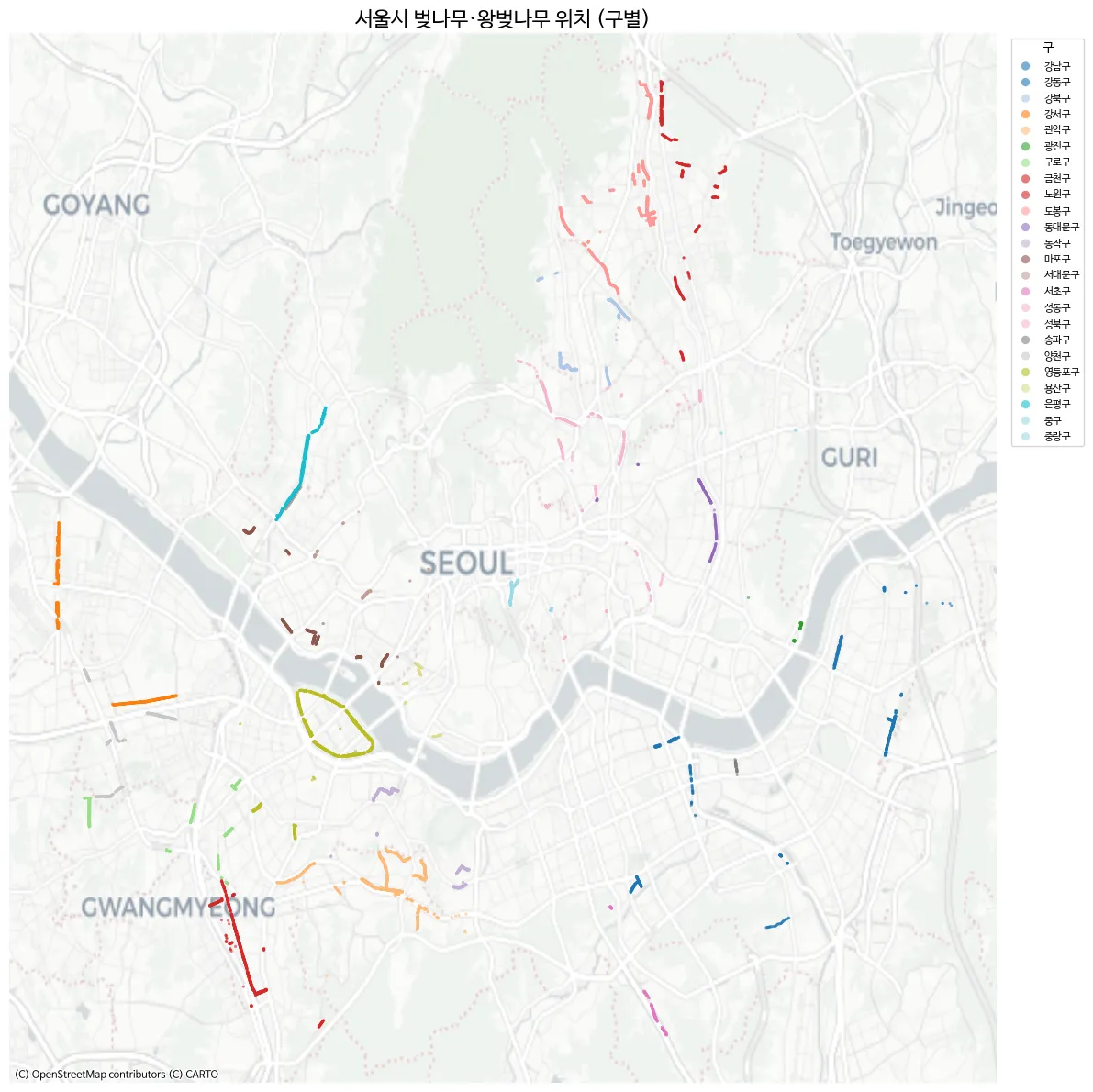 Cherry blossom tree map of Seoul